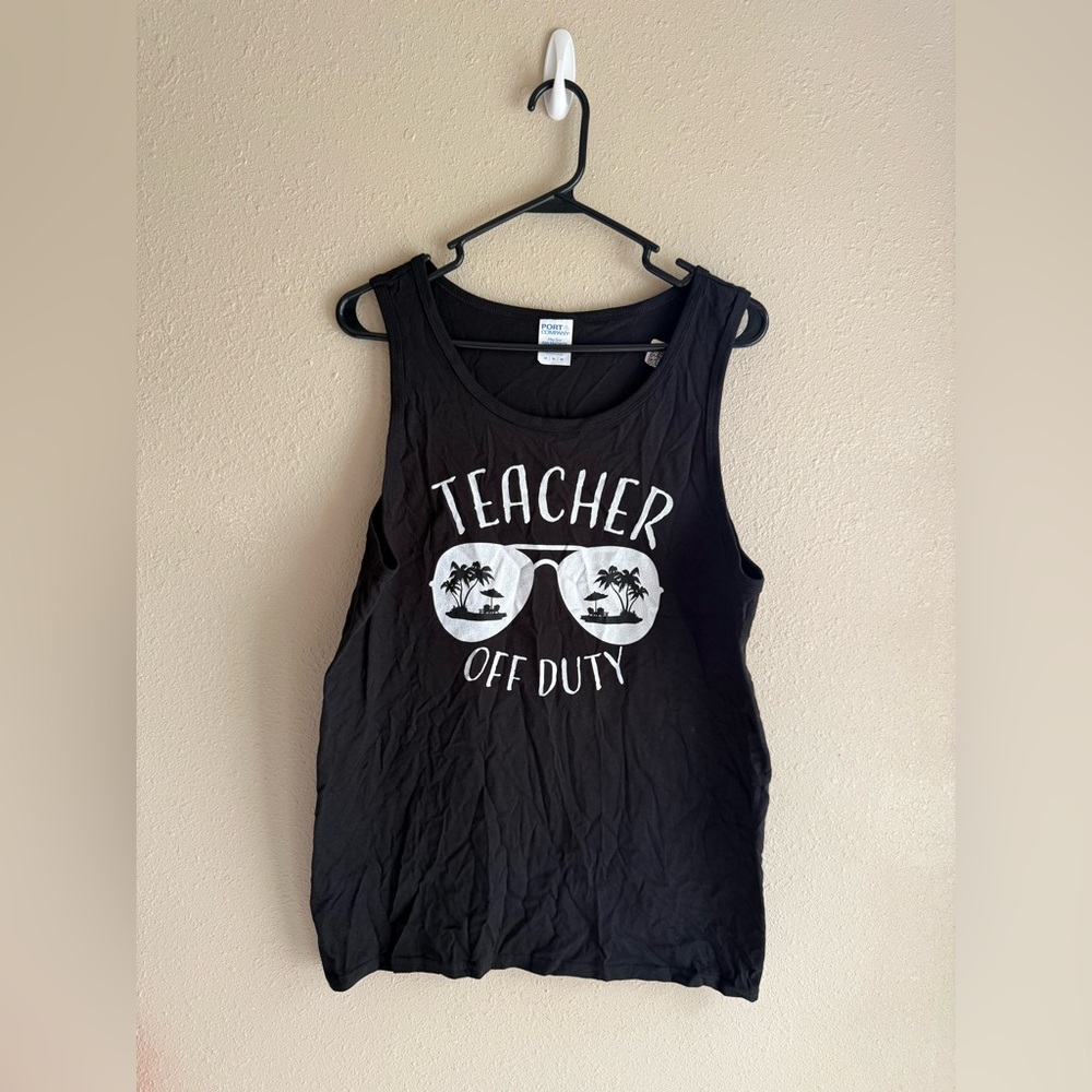 Port and Company Black "Teacher Off Duty" Graphic Tank Top